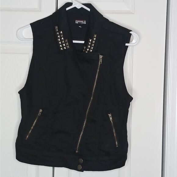 Forever 21 Wednesday Addams Black Denim Zip Up Vest NWOT - Picture 7 of 9